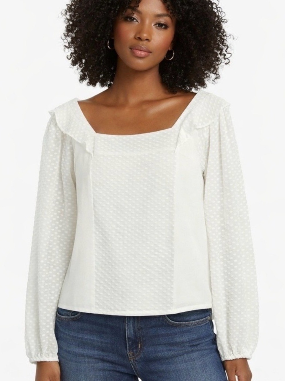NWT Banana Republic Swiss Dot Square Neck Blouse Off White XS